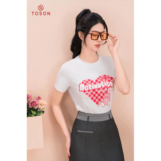 Áo cotton trắng in hình tim đỏ TOSON AP113W24