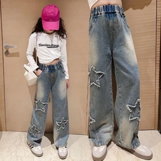 Quần ống rộng Denim bé gái Quần jean trẻ em