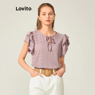Áo thun Lovito buộc trước màu trơn thường ngày cho nữ L71ED220 (Màu hồng)
