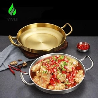 YIYU Chảo Chiên / Nướng BBQ Bằng Thép Không Gỉ Hai Tai Tròn Đa Năng