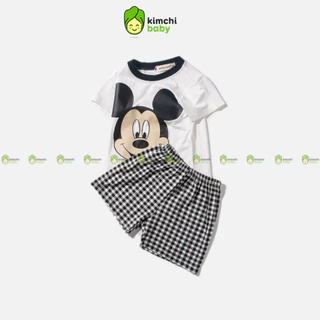 Bộ Cộc Tay Cho Bé Trai, Bé Gái KIMCHIBABY Vải Cotton Lụa Hoạ Tiết Hoạt Hình Quần Caro, Đồ Bộ Cho Bé Mặc Nhà MKM2241