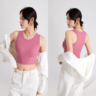 Áo crop top nữ phong cách mới Áo Vest thể thao không tay Cup Áo ngực một mảnh