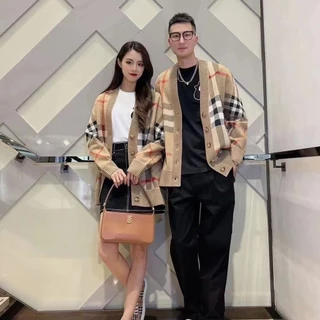 Burberry Cổ Điển Mới Rời Kẻ Sọc Jacquard Cardigan Áo Thu Đông Sọc Nam Nữ Dệt Kim Thường Ngày Mồ Hôi