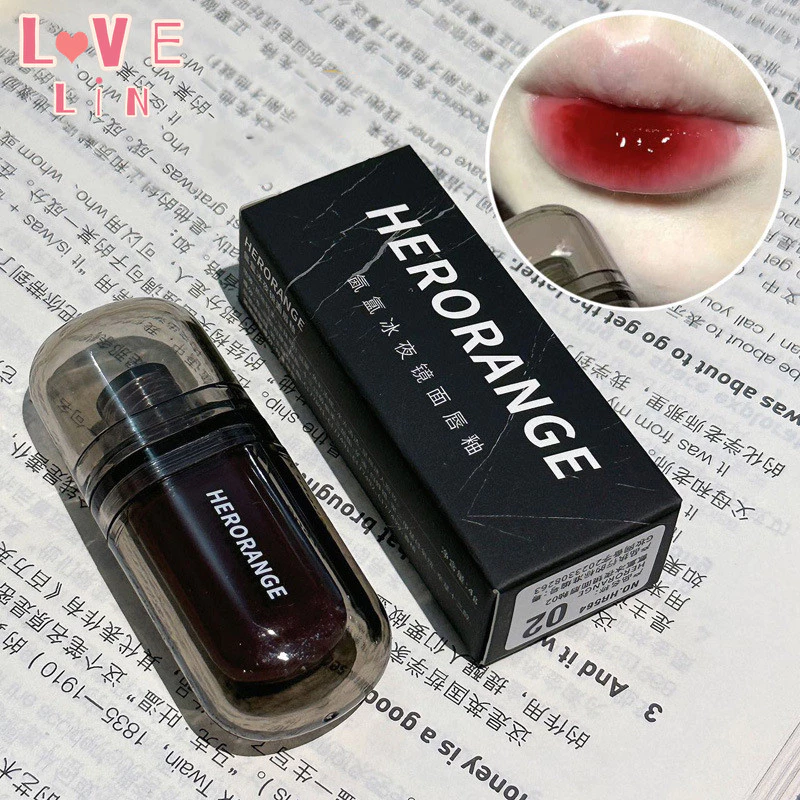 [Lovelin] HERORANGE ~ Gương đêm băng mây Lip Glaze lâu trôi và không dễ phai màu, ngoại hình giả trơn, kính tráng men nước trắng