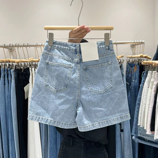 Jiashuchen Quần Short Denim Thẳng Nữ Mùa Hè Mỏng Cao Cấp Rời Chữ a Quần Nóng Chân Rộng Retro Quần