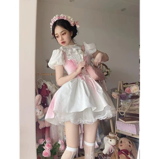 [Hàng có sẵn Giao hàng ngay lập tức] Phong cách mới Thiết kế mùa hè Phong cách Pháp Pure Desire Style Jade Girl Sweet Girl Áo sơ mi cổ búp bê giảm tuổi Smudge Fluffy Petticoat Bao gồm Váy cổ tích hai mảnh Nữ hẹn hò Rượu vang Ảnh phải-