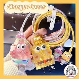 Vỏ Bảo Vệ Hộp Sạc Nhanh Bằng Silicon Hình Spongebob 3D Cho IPhone 11 12 13 14 18W-20W