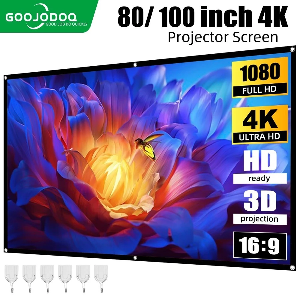 Goojodoq Màn Hình Máy Chiếu Màn Hình Treo Tường 16: 9 80 / 100 inch Kéo Xuống Gấp Phim Di Động