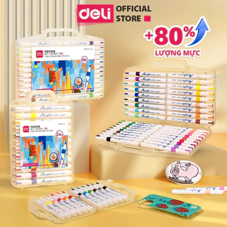 Bút Sơn Acrylic Marker Deli THÊM 80% MỰC - 12/24/36/48/64 Màu Tô Vẽ Trên Mọi Chất Liệu Giày Vải Cốc