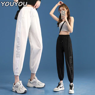 Youyou Quần thể thao khô nhanh bằng lụa băng, quần legging dáng rộng chống nắng mỏng dành cho nữ, quần thể dục thông thường