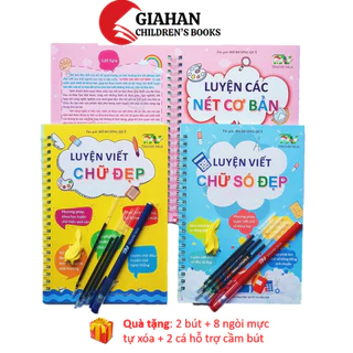 Sách - Bộ 3 Vở Luyện Viết Mực Tự Xóa Thông Minh Có Dập Rãnh - Luyện Viết Chữ Đẹp, Chữ Số Đẹp, Các Nét Cơ Bản