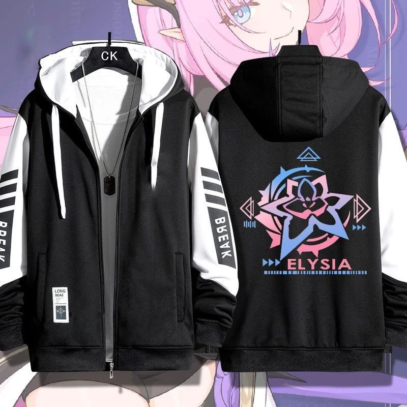 Anime Honkai Impact 3 Nam Áo Khoác Áo 3D Elysia Cosplay Dây Kéo Áo Khoác Có Mũ Trùm Đầu