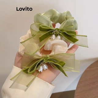 Dây buộc tóc Lovito vải organza kiểu nơ hoa chuông phong cách thường ngày cho nữ LFA13599