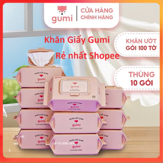 Thùng 10 gói khăn ướt,1 gói 100 tờ,GUMI không cồn,không parabens,cao cấp dành cho em bé cực kì an toàn