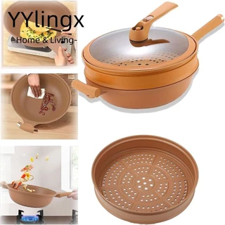 YYlingx Chảo đất sét chống dính, đa chức năng có giỏ hấp Nồi áp suất vi mô, có nắp đứng tự do Chảo chiên đáy phẳng tất cả trong 1