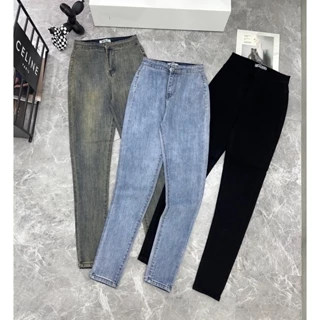 Quần jeans ôm lưng cao trơn 1 nút