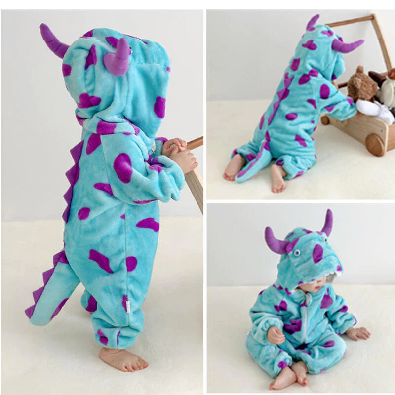 Kigurumi Sơ Sinh Cho Bé Jumpsuits Dễ Thương Body Quái Vật Sullivan Cosplay Trẻ Sơ Sinh Romper Mùa Đông Ấm Áp