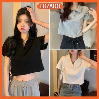 Áo polo nữ LOZADO áo phông nữ cổ sơ mi dáng croptop basic trẻ trung - A315