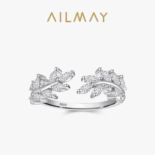 Ailmay Chất Lượng Hàng Đầu Bạc 925 Charm Lá Dazzling CZ Có Thể Điều Chỉnh Nhẫn Ngón Tay Cho Nữ Hợp Thời Trang Cưới Quà Tặng Giáng Sinh