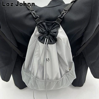 Laz Johnn Thiết kế ban đầu ba chiều không gian bù đắp màu xám nylon ba lô lưới dung lượng lớn