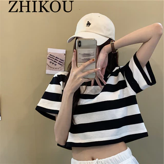 ZHIKOU áo phông áo thun nữ croptop baby tee xu hướng Hàn Phong Korean Vintage WTX24402VO 14Z240403