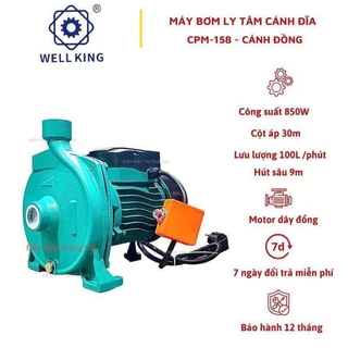 Máy bơm nước ly tâm, bơm đĩa 850W (1.1HP) Cánh đồng Well King CPM158 - Bảo hành 1 năm