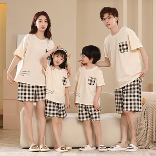 [Spot] Bộ Đồ Ngủ Cặp Đôi Quần Áo Nhà Cha Mẹ-Con Mùa Hè Quần Short Cotton Tay Ngắn Bộ Đồ Ngủ Trẻ Em Quần Áo Nhà Bé Trai Mỏng