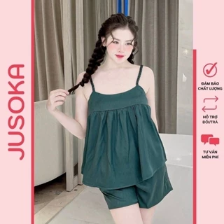 Đồ bộ nữ pijama hai dây lụa ngủ gấm xước ánh kim mặc nhà cao cấp JUSOKA HD41