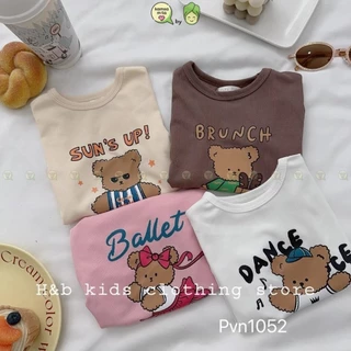 Đồ Bộ Cộc Tay Cho Bé Trai, Bé Gái KIMCHIBABY Vải Thun Tăm In Gấu BEAR, Bộ Quần Áo Cho Bé Mặc Nhà CK445