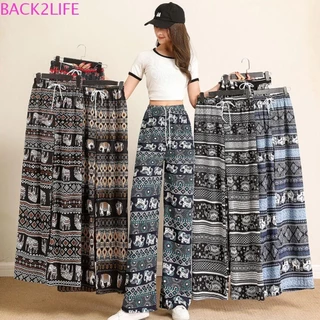 Back2life Quần ống rộng dành cho nữ, Quần in hình voi Thái Lan họa tiết Boho thoải mái, Hippie Quần Harem nữ cạp cao thường ngày Quần tập Yoga