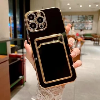 Thời Trang Hot Nữ Mạ Điện Túi Đựng Thẻ Vàng Ốp Lưng Mềm IPhone 7 8 Plus XR XS Max 11 12 13 14 15 Pro Max 14 15 Plus Thời Trang Apple