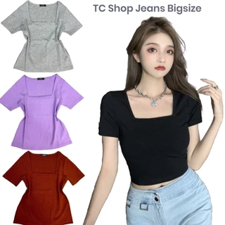 Áo Thun Bigsize Tay Ngắn Cổ Vuông Xám Gạch Đen Tím Chất borip cotton đẹp mát giãn mạnh TC Shop Jeans MS 132