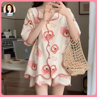 Bộ Đồ Ngủ Nữ Mùa Hè Ngọt Ngào Dễ Thương Học Sinh Cardigan Homewear 2023 Sữa Mới Hu Hu Bộ Hai Mảnh Nữ