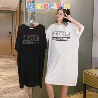 Beibeiyin Quần áo bà bầu Plus size bà bầu thời trang mùa hè xẻ tà phong cách Hàn Quốc áo thun dài tay dáng rộng