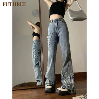 FUTHREE quần ống rộng quần nữ jean Xu hướng Trendy Phong cách Korean WLK2430QZJ 13Z240326