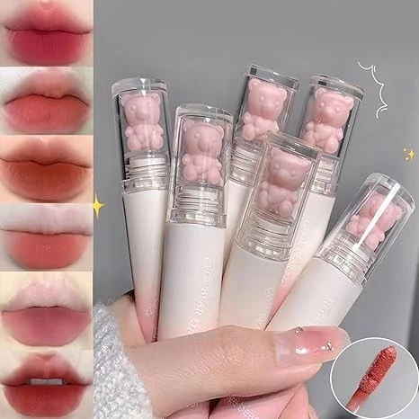 Gege Gấu Dễ Thương Son Môi Dạng Lỏng, Gấu Hồng Matte Lip Gloss Lip Stain Lâu Dài Chống Thấm Nước Mịn Son Bóng Môi Men Kết Cấu Bùn Nhẹ Màu Sắc Tố Cao Trang Điểm