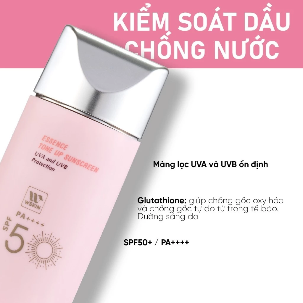50ml_Kem Chống Nắng WSKIN Essence Sunscreen SPF50+ PA++++ dưỡng trắng và nâng tone