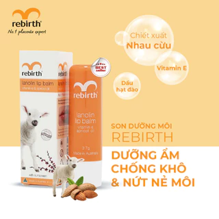 Son Dưỡng Môi Nhau Thai Cừu Rebirth Lanolin Lip Balm with Vitamin E & Apricot Oil (3.7g) - LENIS