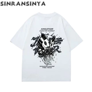 Sinransinya Áo thun nam mới American Retro Street Cao cấp Cotton Vibe Thiết kế phong cách dáng rộng Oversize Thể thao đa năng Cặp đôi thời trang nửa tay