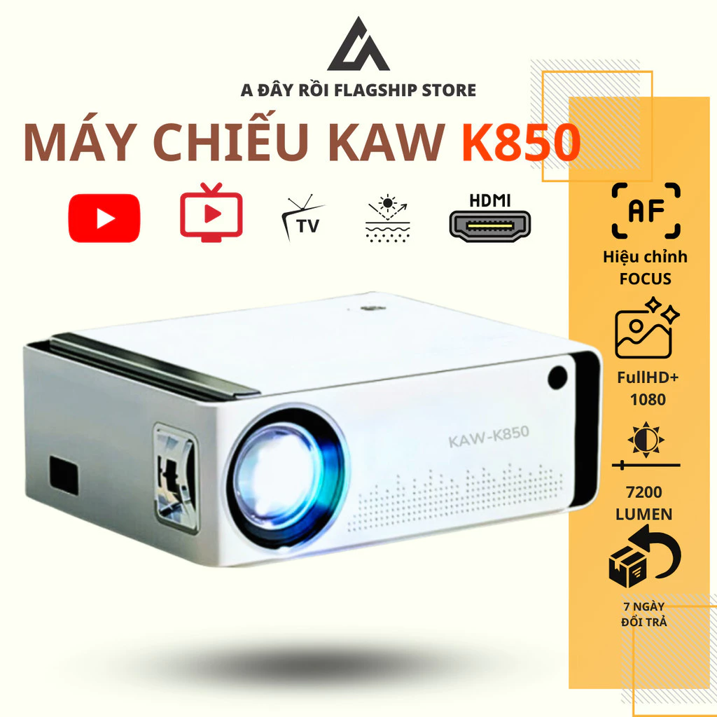 Máy Chiếu Mini KAW K850 Hệ Điều Hành Android, Kết nối máy tính, điện thoại, Full HD 1080 - Bảo Hành 12 tháng