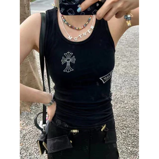 Chrome Hearts 23New Hot Girl Wear Sanskrit Cross Slogan Printed Candy Sleeveless Vest Slim Slimming Women