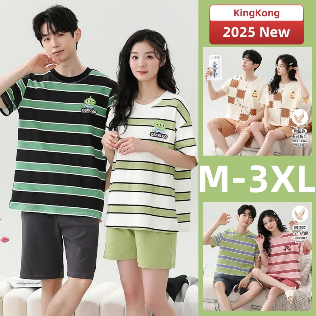 Cặp Đôi Bộ Đồ Ngủ Bộ Cotton Có Miếng Lót Ngực Bộ Đồ Ngủ Nữ Đồ Ngủ Nam Mùa Hè Tay Ngắn Hoạt Hình Người Phụ Nữ Mỏng Đệm Loungewear