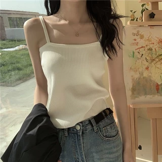 Ice Silk Camisole Nữ Mùa Hè Không Tay Ngắn Phong Cách Ôm Đáy Áo Sơ Mi Bên Ngoài