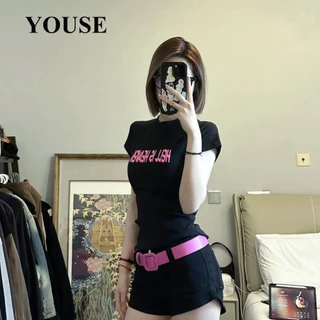 YOUSE áo phông áo thun nữ croptop baby tee Cổ điển Hàn Phong Dễ thương Minimalist WCS2430MQP 13Z240325