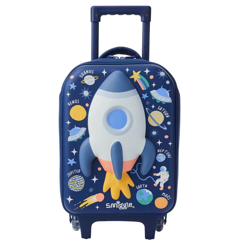 Úc smiggle Blue Rocket Trẻ Em Vali Học Sinh Tiểu Học Xe Đẩy Trường Du Lịch Cho Bé Bảo Quản