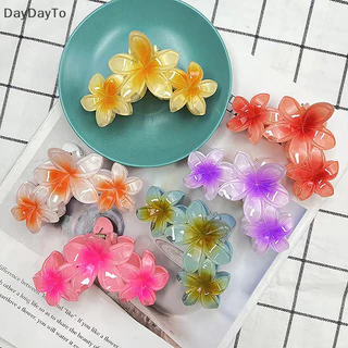 DayDayTo Korean Style Flower Hair Claws Women Petal Shape Trendy Shark Clips Plumeria Gradient Clamp Hairpin Sweet Girls Hair Accessories VN