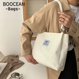 BOOCEAN Túi đeo vai, Túi tote vải nhung phù hợp với mọi phong cách, Túi Messenger dung tích lớn thông thường dành cho nữ