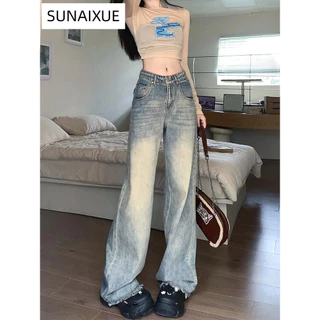 SUNAIXUE quần ống rộng quần nữ jean Stylish Thể thao Casual phổ biến WNK2430O1A 13Z240325