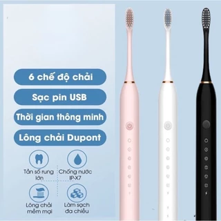 X3 pro Bàn chải đánh răng điện đa chức năng thông minh Nâng cấp công nghệ Sonic, 3 bàn chải đánh răng, 6 chế độ chăm sóc nha khoa, Chức năng chống nước Bàn chải đánh răng điện thông minh ipx7 Sonic