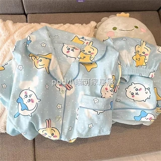 Anime Hoạt Hình Chikawa Bộ Đồ Ngủ Nữ Mùa Hè Mỏng Mới Ngắn Tay Quần Short Homewear Suit [BL]